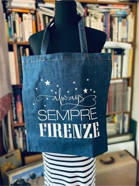 Sempre Firenze Denim Tote Bag in Dark Blue